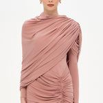 Bel Detaylı Çapraz Kol Drape Tasarımlı Abiye Elbise - 26192C