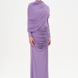 Bel Detaylı Çapraz Kol Drape Tasarımlı Abiye Elbise - 26192C