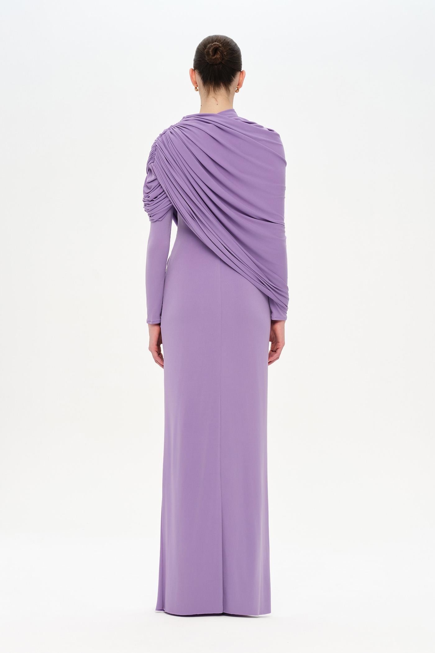 Bel Detaylı Çapraz Kol Drape Tasarımlı Abiye Elbise - 26192C