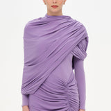 Bel Detaylı Çapraz Kol Drape Tasarımlı Abiye Elbise - 26192C