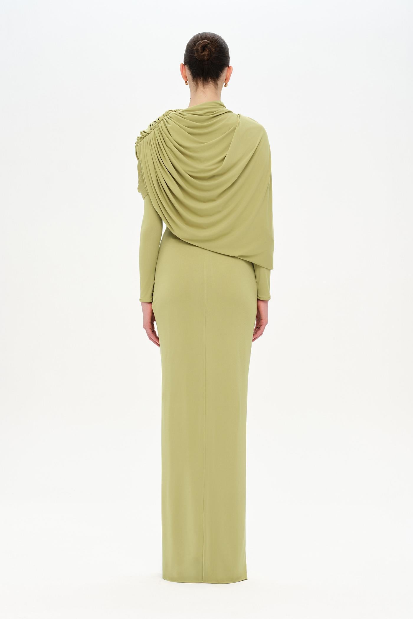 Bel Detaylı Çapraz Kol Drape Tasarımlı Abiye Elbise - 26192C