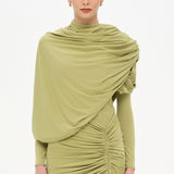 Bel Detaylı Çapraz Kol Drape Tasarımlı Abiye Elbise - 26192C
