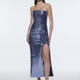 Bel Drape Detaylı Straplez Midi Abiye Elbise - 9295C