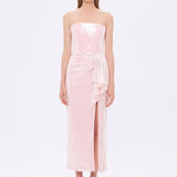 Bel Drape Detaylı Straplez Midi Abiye Elbise - 9295C