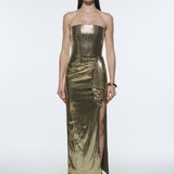 Bel Drape Detaylı Straplez Midi Abiye Elbise - 9295C