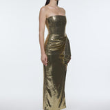 Bel Drape Detaylı Straplez Midi Abiye Elbise - 9295C