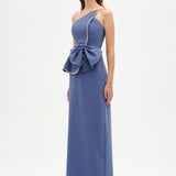 Elegant Formal Dress with Stone Details and Back Bow Detail - 26115C