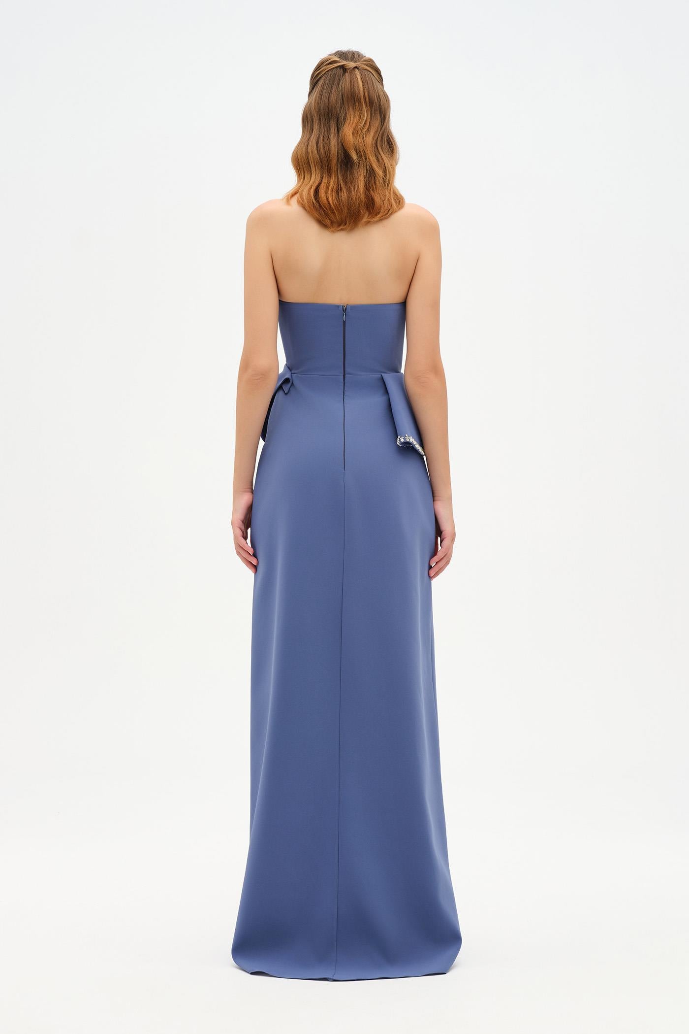Elegant Formal Dress with Stone Details and Back Bow Detail - 26115C