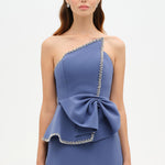 Elegant Formal Dress with Stone Details and Back Bow Detail - 26115C