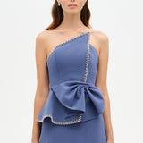 Elegant Formal Dress with Stone Details and Back Bow Detail - 26115C