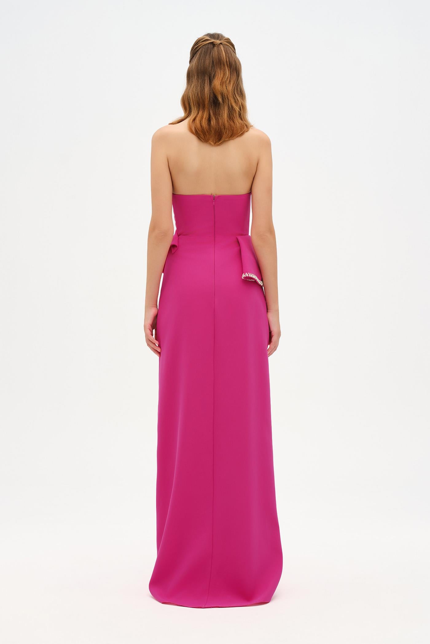 Elegant Formal Dress with Stone Details and Back Bow Detail - 26115C