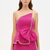 Elegant Formal Dress with Stone Details and Back Bow Detail - 26115C