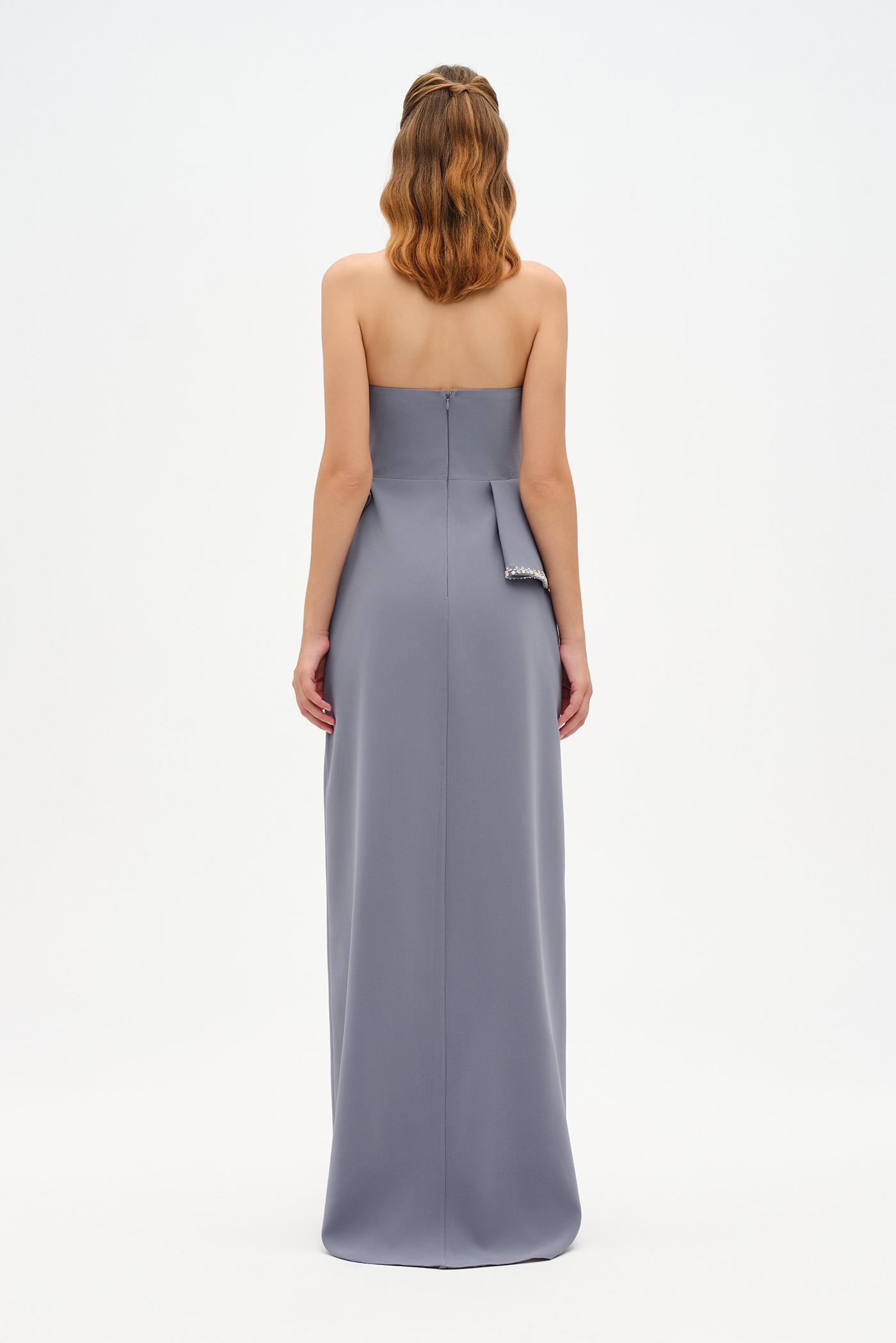 Elegant Formal Dress with Stone Details and Back Bow Detail - 26115C