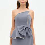 Elegant Formal Dress with Stone Details and Back Bow Detail - 26115C