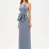 Elegant Formal Dress with Stone Details and Back Bow Detail - 26115C