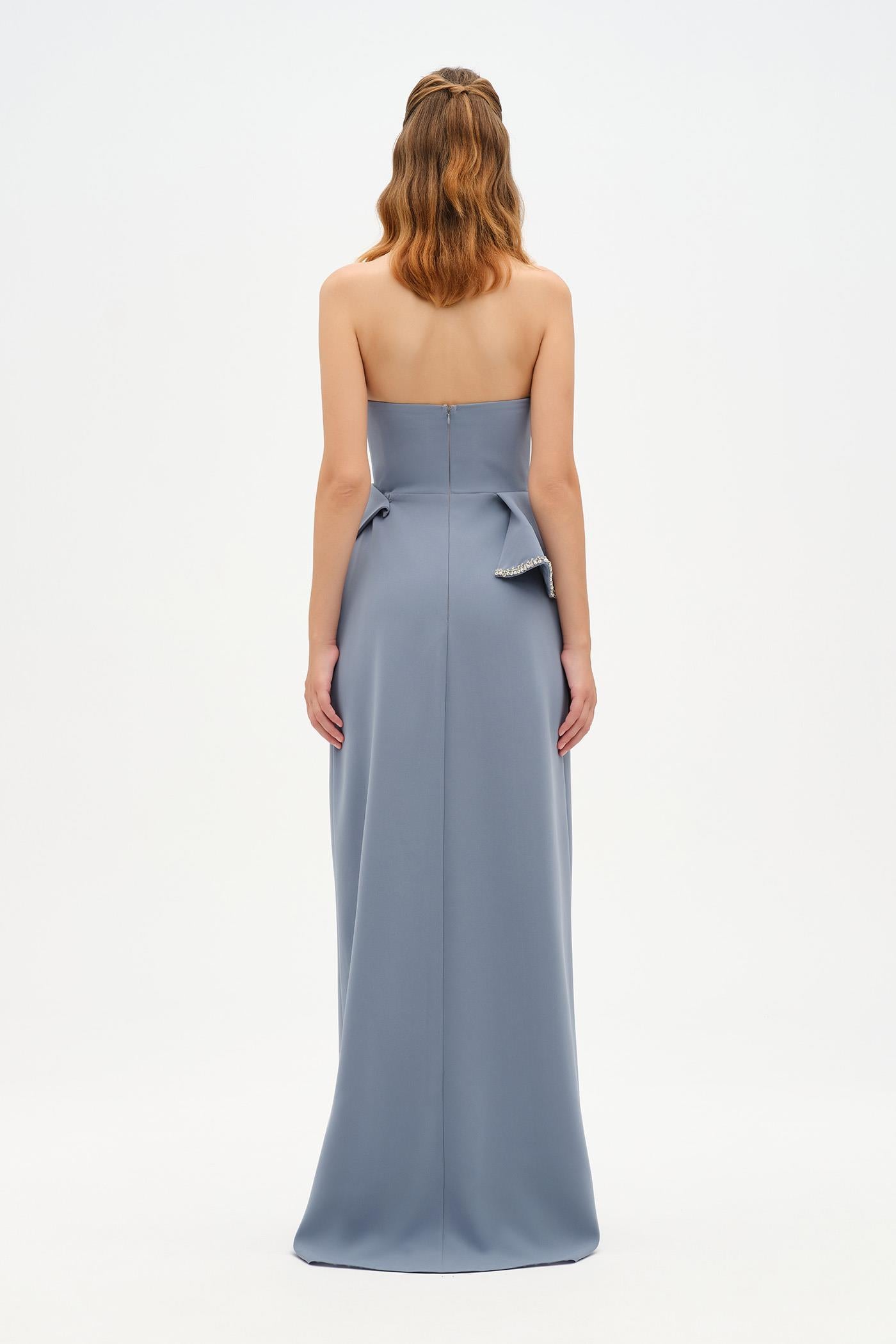 Elegant Formal Dress with Stone Details and Back Bow Detail - 26115C