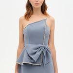 Elegant Formal Dress with Stone Details and Back Bow Detail - 26115C