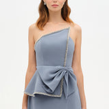 Elegant Formal Dress with Stone Details and Back Bow Detail - 26115C