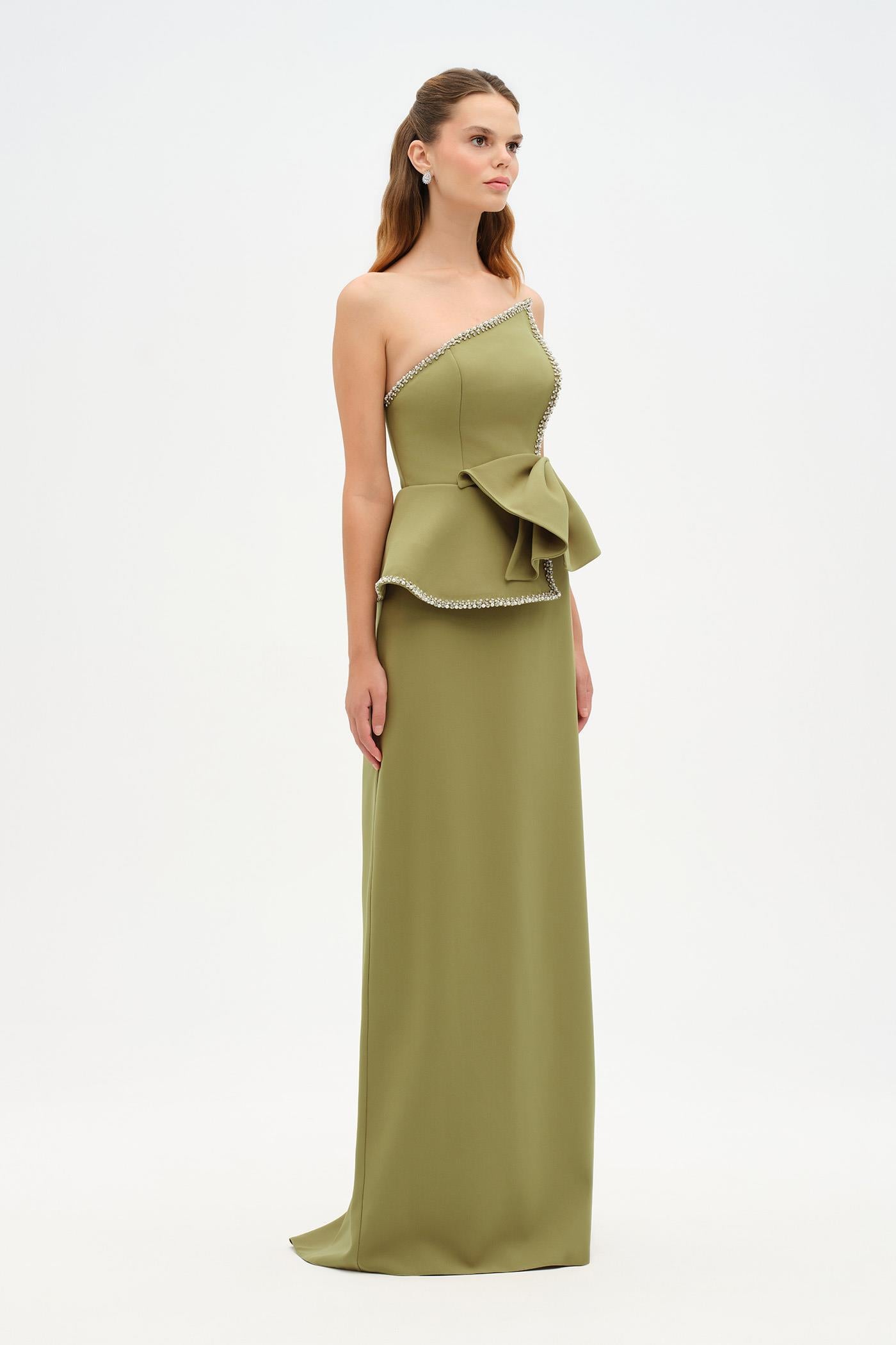 Elegant Formal Dress with Stone Details and Back Bow Detail - 26115C