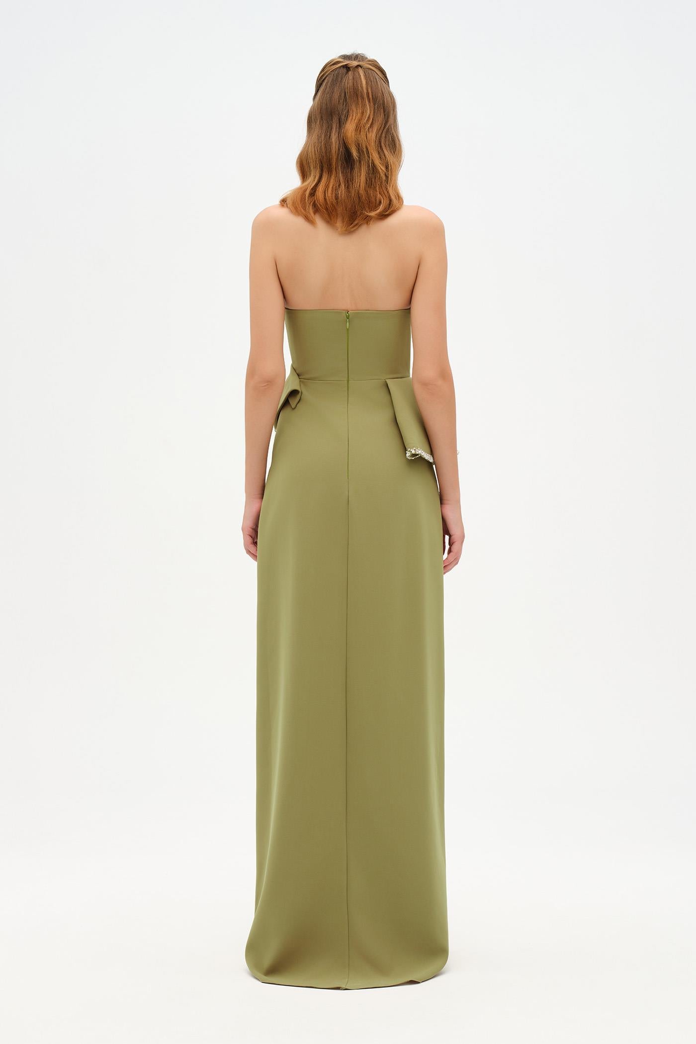 Elegant Formal Dress with Stone Details and Back Bow Detail - 26115C