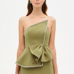 Elegant Formal Dress with Stone Details and Back Bow Detail - 26115C