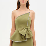Elegant Formal Dress with Stone Details and Back Bow Detail - 26115C