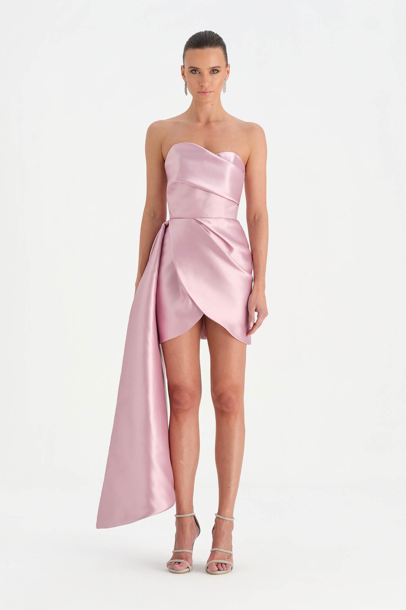 Belden Kuyruklu Mini Kısa Abiye Elbise - 26137C