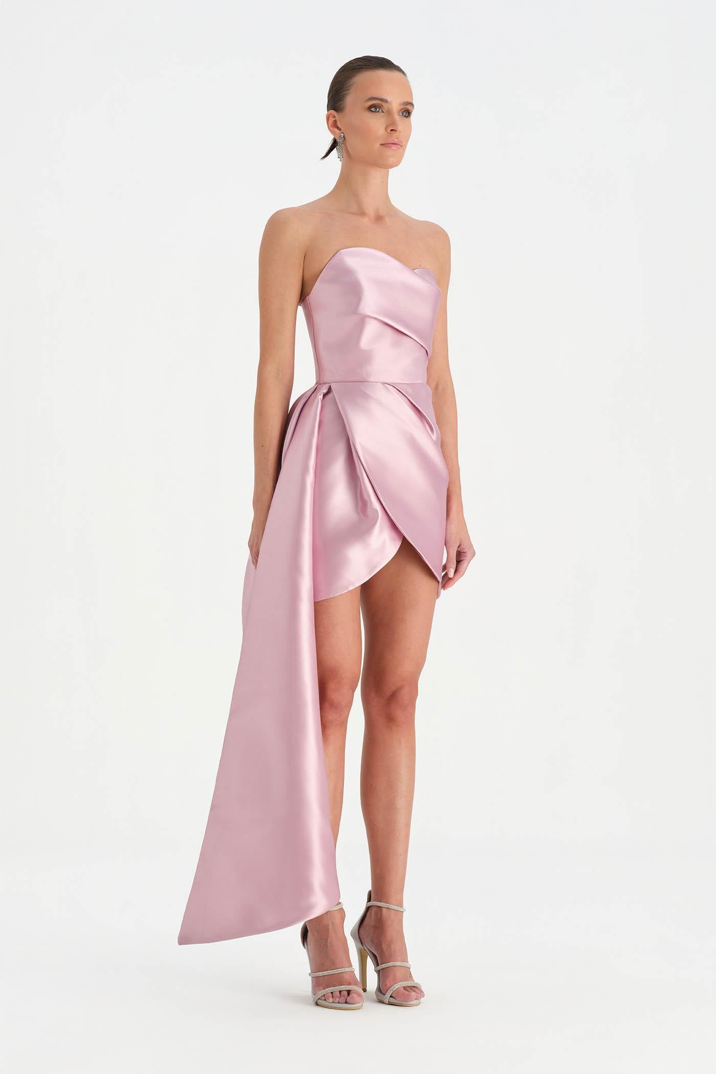 Belden Kuyruklu Mini Kısa Abiye Elbise - 26137C