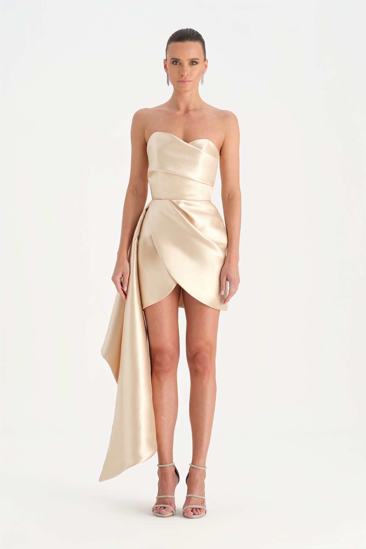 Belden Kuyruklu Mini Kısa Abiye Elbise - 26137C