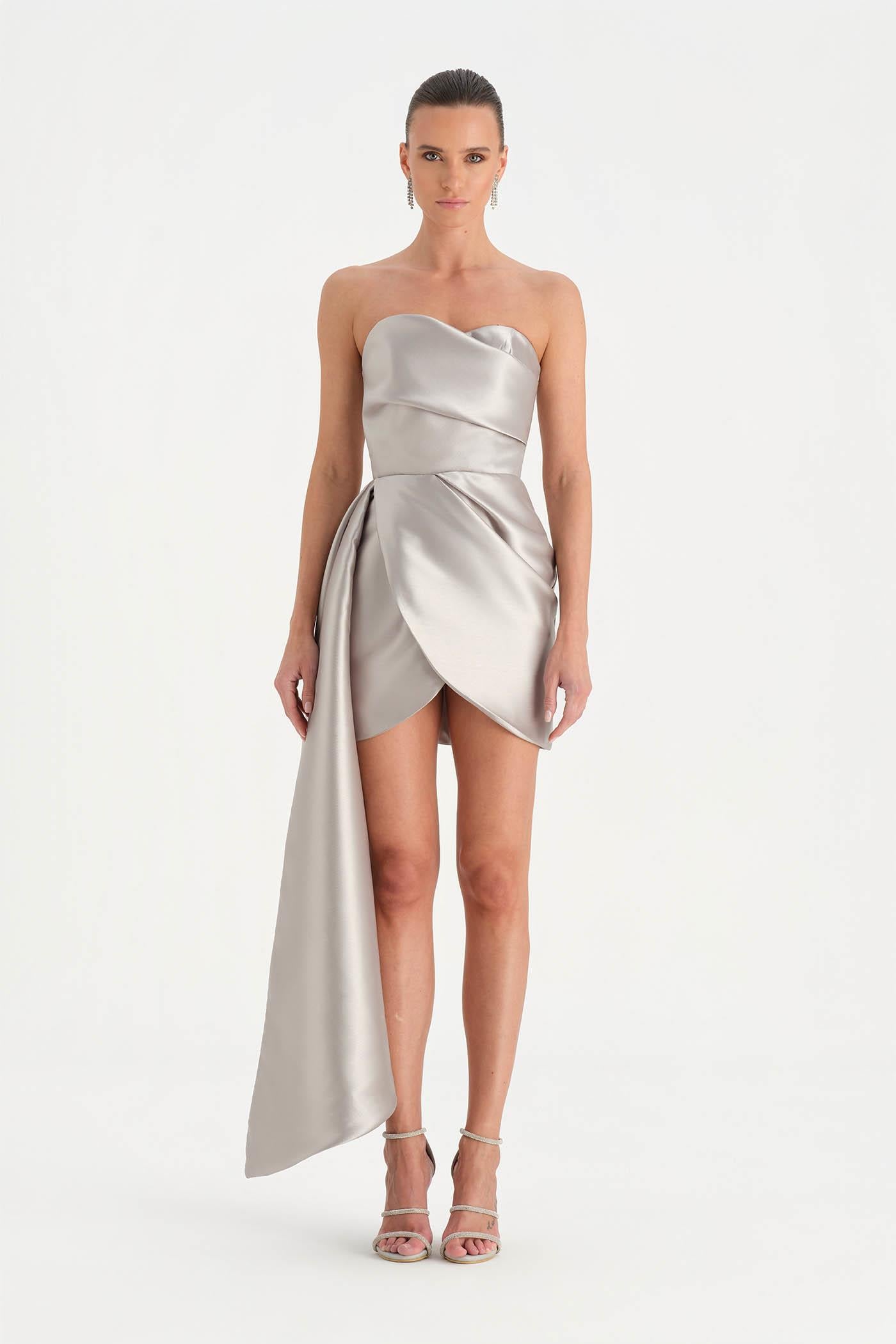 Belden Kuyruklu Mini Kısa Abiye Elbise - 26137C