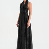 Long Evening Dress with Stone Neck Straps - 26050C