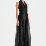 Long Evening Dress with Stone Neck Straps - 26050C