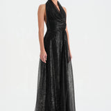 Long Evening Dress with Stone Neck Straps - 26050C