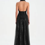 Long Evening Dress with Stone Neck Straps - 26050C