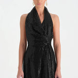 Long Evening Dress with Stone Neck Straps - 26050C