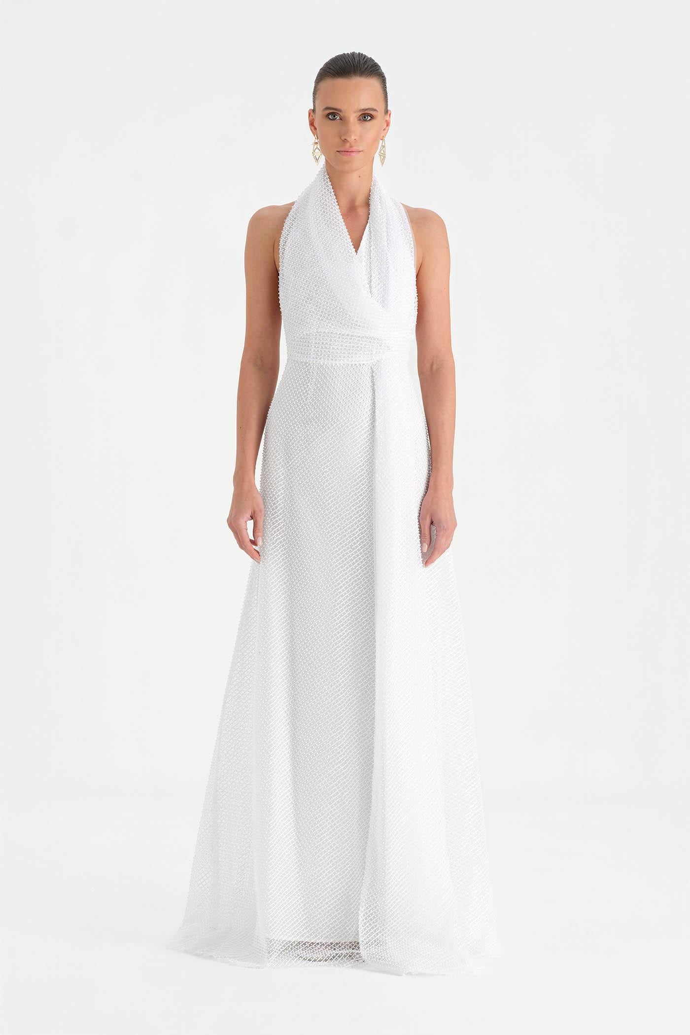 Long Evening Dress with Stone Neck Straps - 26050C