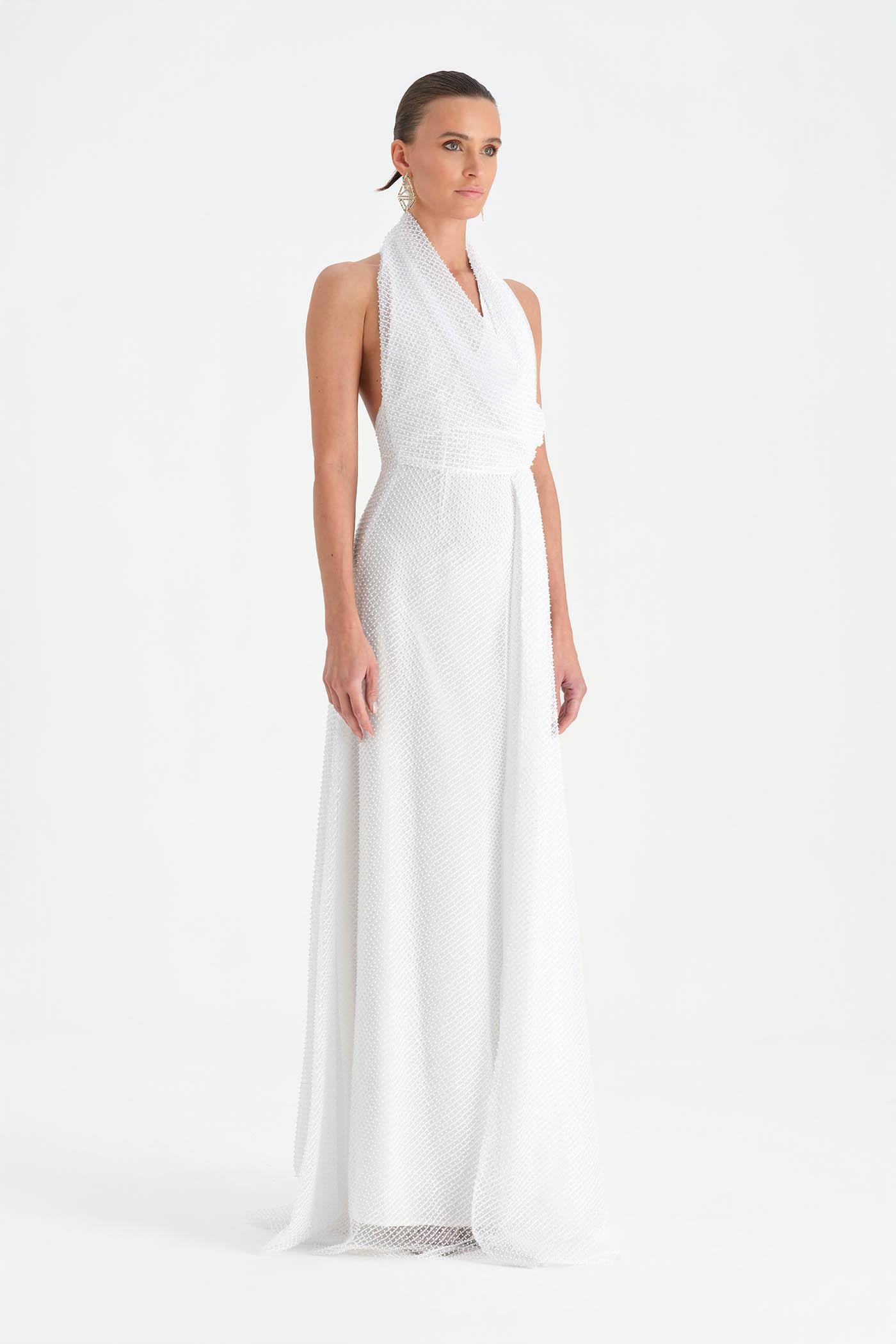 Long Evening Dress with Stone Neck Straps - 26050C