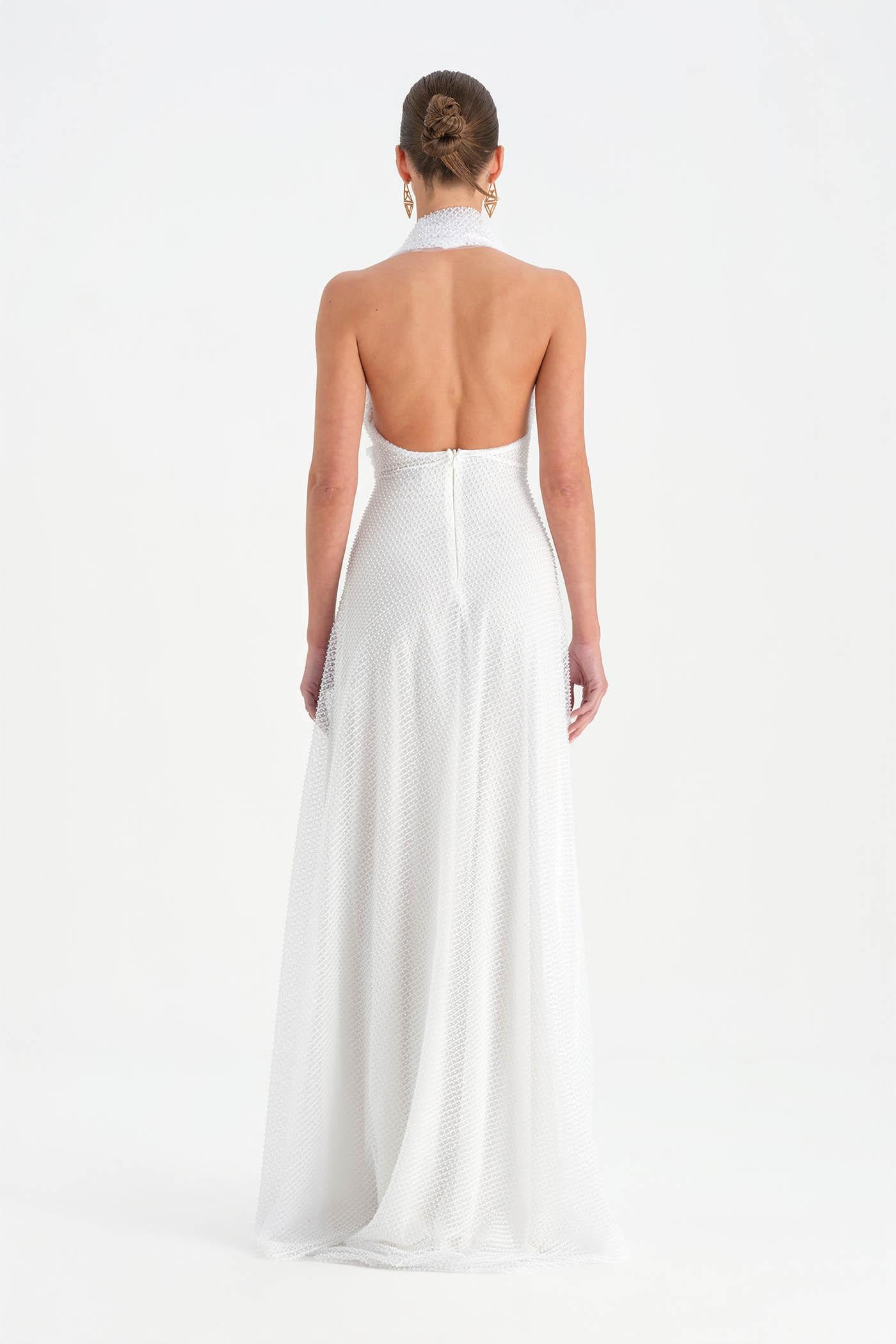 Long Evening Dress with Stone Neck Straps - 26050C