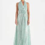 Long Evening Dress with Stone Neck Straps - 26050C