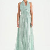 Long Evening Dress with Stone Neck Straps - 26050C