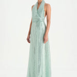 Long Evening Dress with Stone Neck Straps - 26050C