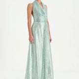 Long Evening Dress with Stone Neck Straps - 26050C