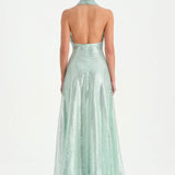 Long Evening Dress with Stone Neck Straps - 26050C