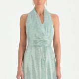 Long Evening Dress with Stone Neck Straps - 26050C