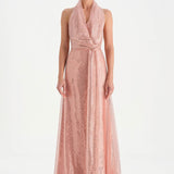 Long Evening Dress with Stone Neck Straps - 26050C