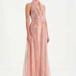Long Evening Dress with Stone Neck Straps - 26050C