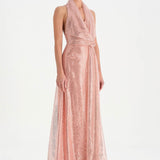 Long Evening Dress with Stone Neck Straps - 26050C