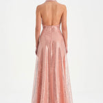 Long Evening Dress with Stone Neck Straps - 26050C