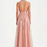 Long Evening Dress with Stone Neck Straps - 26050C