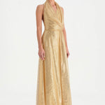 Long Evening Dress with Stone Neck Straps - 26050C